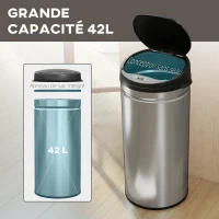 HOMCOM Poubelle cuisine automatique 42L acier inoxydable, poubelle à couvercle à fermeture en douceur, 30,5x30,5x68cm, argent(m-5)
