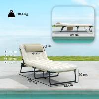 Outsunny Conjunto de 2 espreguiçadeiras dobráveis com encosto reclinável 4 posições - apoio de cabeça e colchão espesso bege(m-3)
