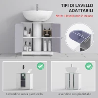 kleankin Mobile Sottolavabo per Bagno con Ripiano Regolabile, Mobiletto Sottolavabo con Intaglio a U, Mobile Bagno Moderno e Salvaspazio, Adatto a Lavabi a o senza Colonna, 60x30x60 cm, Bianco e Grigio(m-4)