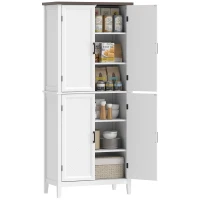 HOMCOM Buffet alto para cozinha 6 níveis, armário de cozinha, 4 portas em chevron e 4 prateleiras ajustáveis, 76x40x178,5 cm, branco(m-7)