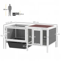 PawHut Hasenstall Kaninchenstall aus Holz mit Freilaufgehege, Rampe, 3 Eingängen, Ausziehschale, 105 x 57,5 x 51,5 cm Grau(m-3)