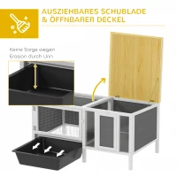 PawHut Hasenstall Kaninchenstall aus Holz mit Freilaufgehege, Rampe, 3 Eingängen, Ausziehschale, 105 x 57,5 x 51,5 cm Grau(m-6)