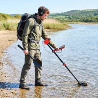 Outsunny Detetor de Metais IP68 à Prova D'água Dobrável Dispositivo de Deteção de Metais com 4 Modos Fones Pá Bolsa Ecrã LCD(m-2)