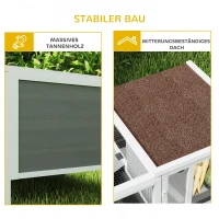 PawHut Hasenstall Kaninchenstall aus Holz mit Freilaufgehege, Rampe, 3 Eingängen, Ausziehschale, 105 x 57,5 x 51,5 cm Grau(m-5)