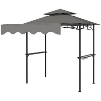 Outsunny Pavilhão de Churrasco 242x149x248 cm resistente à água retardador de chama Pavilhão de jardim com telhado duplo Cinza(m-7)