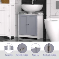 kleankin Mobile Sottolavabo per Bagno con Ripiano Regolabile, Mobiletto Sottolavabo con Intaglio a U, Mobile Bagno Moderno e Salvaspazio, Adatto a Lavabi a o senza Colonna, 60x30x60 cm, Bianco e Grigio(m-5)