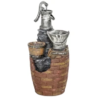 Outsunny Fonte em cascata 4 níveis rústica para jardim com iluminação LED, vaso para plantas e bomba ajustável 34 x 31 x 76 cm(m-1)