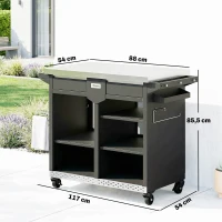 Outsunny Carrinho para churrasqueira 5-andares Mesa para churrasqueira com superfície em aço inoxidável prateleiras ajustáveis gaveta rodas suporte para temperos suporte para toalhas(m-3)