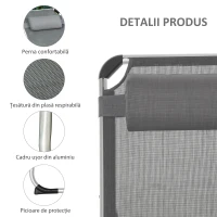 Outsunny Șezlong Pliabil cu Tetieră și Spătar Reglabil din Aluminiu 60x165x76cm Gri(m-6)