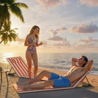 Outsunny Set 2 Chaises Longues Pliantes Portables, Plage, Dossier Réglable, Orange.(m-4)