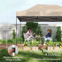 Outsunny Gazebo 3x4,3 m UPF50+ Telhado Paredes Bolsa com Rodas Tenda de Jardim Castanho Areia(m-4)