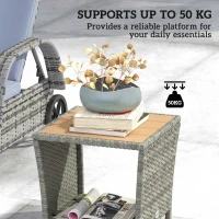 Outsunny Side Table 2-Tier Outdoor Coffee Table with Storage Shelf PS Wood Slat Top/Light Grey(m-6)