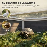 PawHut Maison Tortue Terrestre Habitat 2 Zones avec Double Toit Ouvrant Bitumé et Grillagé Fenêtre 113x106,5x44,5cm Gris Foncé(m-5)