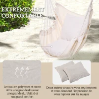 Outsunny Fauteuil suspendu extérieur chaise hamac avec 2 coussins, intérieur et extérieur, en tissu coton mélangé, crème(m-4)