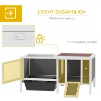 PawHut Hasenstall Kaninchenstall aus Holz mit Freilaufgehege, Rampe, 3 Eingängen, Ausziehschale, 105 x 57,5 x 51,5 cm Grau(m-7)