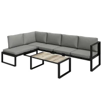 Outsunny Conjunto de Jardim Exterior de Canto para 5 Pessoas com 2 Sofás, Cadeira Sem Apoios de Braço, Mesa de Centro, Cinza Escuro(m-1)