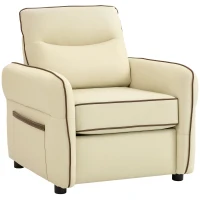 HOMCOM Poltrona da Salotto Moderna con Imbottitura Spessa, Tasca Laterale e Rivestimento in Finta Pelle, Beige(m-10)