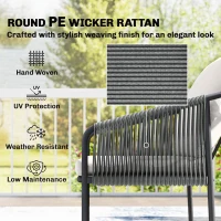 Outsunny Tuinmeubelset 4-delig polyrattan loungeset met tweezitsbank, 2 fauteuils, salontafel, afneembare kussens met banden(m-6)