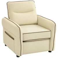 HOMCOM Butaca de Salón Tapizada en Cuero Sintético Sillón Relax con Reposabrazos Acolchado Grueso para Dormitorio Beige(m-1)