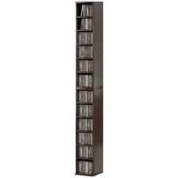 HOMCOM Conjunto de 2 estantes coluna armário de armazenamento CD-DVD 12 compartimentos 21 x 22,5 x 88,5 cm capacidade 204 CD castanho(m-8)