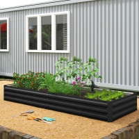 Outsunny Carré potager de jardin rectangulaire jardinière extérieure 241 x 90,5 x 30 cm tôle d'acier ondulée noir(m-7)