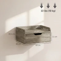 HOMCOM Conjunto de 2 mesas de cabeceira de parede, mesas de noite com gaveta e tampo com bordas elevadas, 40x30x19,5cm, cinza(m-3)