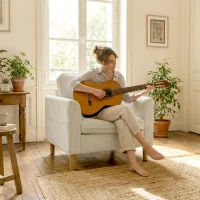 HOMCOM Poltrona de sala em veludo cotelê, poltrona 1 lugar estofada com assento largo e almofada com molas, 83x74x87cm, bege(m-5)