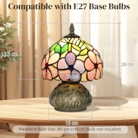HOMCOM Tiffany-Style Table Lamp with Sculpted Dragonfly Base, Handcrafted Antique Stained Glass Bedside Lamp for Living Room and Bedroom, E27 Socket, Pink(m-3)