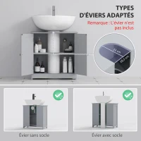 kleankin Meuble salle de bain sous lavabo - meuble sous-vasque - placard 2 portes avec étagère 60L x 30l x 60H cm - en bois Gris(m-4)