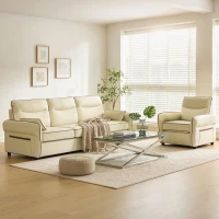 HOMCOM Butaca de Salón Tapizada en Cuero Sintético Sillón Relax con Reposabrazos Acolchado Grueso para Dormitorio Beige(m-9)