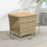 Outsunny Side Table 2-Tier Outdoor Coffee Table with Storage Shelf PS Wood Slat Top/Khaki(m-3)