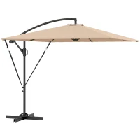 Outsunny Guarda-chuva Grande de Jardim em Balanço 2,5x2,5 m com Manivela Inclinável e Giratório com Cobertura Cáqui(m-1)