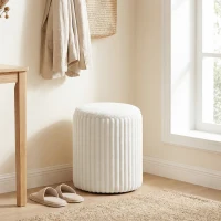 HOMCOM Pufe de arrumação com tampa reversível, Pufe moderno em veludo cotelê para sala de estar e quarto, Branco(m-2)