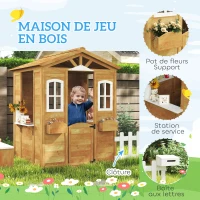 Outsunny Cabane de jeu pour enfant maison de jardin en bois porte et fenêtres, banc, boite aux lettres, clôture, de 3 à 6 ans(m-4)