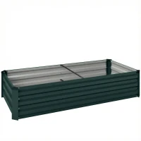 Outsunny Canteiro Retangular Horta de Jardim em Aço Galvanizado Borda de Segurança e Fundo Aberto 150x70x30 cm Verde(m-1)