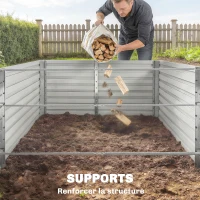 Outsunny Jardineira Exterior Jardineira Elevada Galvanizada com Borda de Segurança e Fundo Aberto 240x120x60 cm Cinza e Prata(m-5)