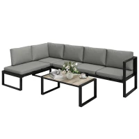 Outsunny Conjunto de Jardim Exterior de Canto para 5 Pessoas com 2 Sofás, Cadeira Sem Apoios de Braço, Mesa de Centro, Cinza Escuro(m-7)
