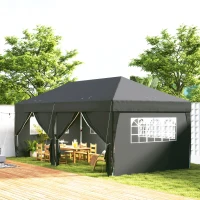 Outsunny Pavilhão aprox. 6x3m Estável Resistente ao Inverno Pop-up Pavilhão Dobrável com Janela Porta com Zíper Painéis Laterais Proteção UV(m-2)