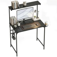 HOMCOM Computer Desk, 80cm Home Office Study Table with Hutch Shelf, Cup Holder, Headphone Hook, Black(m-11)