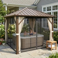 Outsunny Pavilhão de jardim aprox. 3 x 3 m, pavilhão de alumínio com teto em aço Hardtop, rede mosquiteira, 4 laterais, UPF50+(m-5)