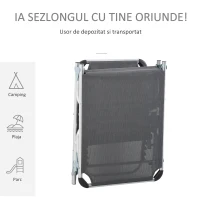Outsunny Șezlong Pliabil cu Tetieră și Spătar Reglabil din Aluminiu 60x165x76cm Gri(m-5)