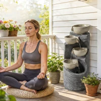 Outsunny Fonte 5 níveis para jardim com iluminação LED, bomba, aparência de pedra, ajustável 33 x 31 x 80 cm(m-4)