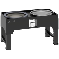 PawHut Comedouro Elevado Altura Ajustável Tigela de Água 2 Tigelas de Aço Inoxidável para Cães do Pequeno ao Grande Preto