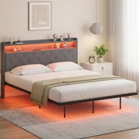 HOMCOM Estrutura de cama 160 x 200 cm com base em aço, cama de casal flutuante com luzes LED RGB e estação de carregamento, cinza(m-6)