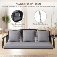 Outsunny Balanço para Varanda 3 Lugares Banco de Jardim com 3 Almofadas de Encosto Almofada de Assento Dispositivo de Suspensão Cinza(m-4)