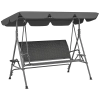 Outsunny Balanço de Jardim 3 Lugares em Rattan PE e Aço com Toldo e Porta-copos, 204x112x150 cm, Cinza(m-1)