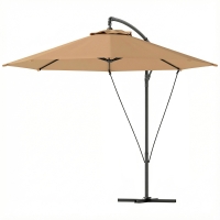 Outsunny Parasol déporté Ø3 m avec aérations, base en croix et manivelle, en métal et polyester, Kaki