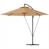 Outsunny Parasol déporté Ø3 m avec aérations, base en croix et manivelle, en métal et polyester, Kaki(m-1)