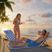 Outsunny Conjunto 2 Colchonetes de Praia com Encosto Regulável em 4 Níveis, em Aço e Poliéster, 154x57x52 cm, Azul Branco(m-4)