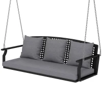 Outsunny Balanço para Varanda 3 Lugares Banco de Jardim com 3 Almofadas de Encosto Almofada de Assento Dispositivo de Suspensão Cinza(m-7)